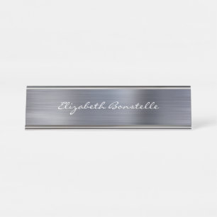Placa De Nombre Elegante escritura de mano Metalizado cepillado de