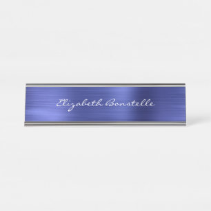 Placa De Nombre Elegante escritura Metalizado con pincel azul