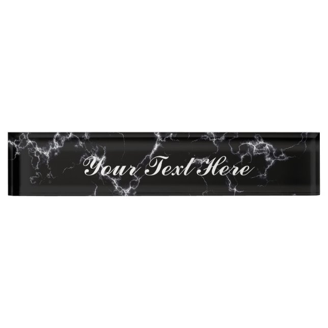 Placa De Nombre Elegante estilo de mármol4 - Blanco y negro (Anverso)