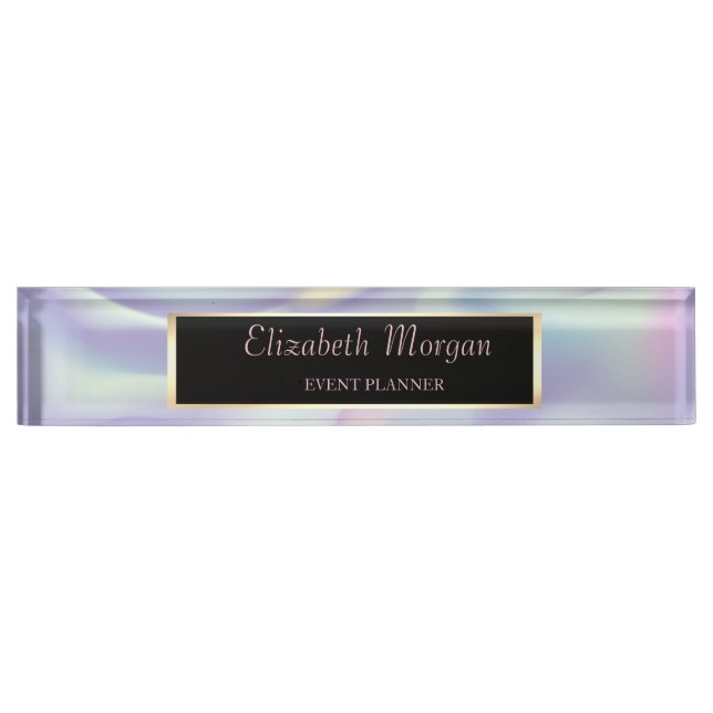 Placa De Nombre Elegante Estilo Marco Holográfico (Anverso)