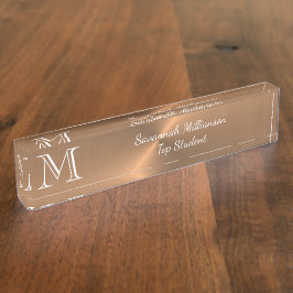 Placa De Nombre Elegante estudiante de Monograma Metalizado de Cop