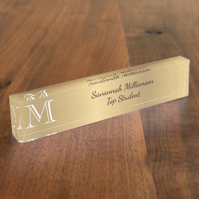 Placa De Nombre Elegante estudiante de Monograma Metalizado de imi (Lateral)