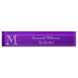 Placa De Nombre Elegante estudiante de Monograma Metalizado Purple