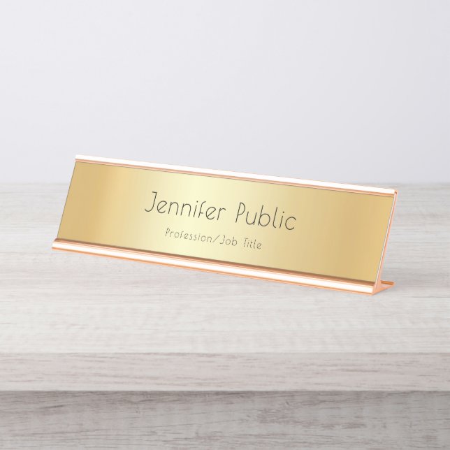 Placa De Nombre Elegante Faux Gold Modern Template Profesional (Anverso)
