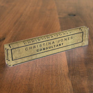 Placa De Nombre Elegante Faux Relieve metalizado dorado Pattern Co