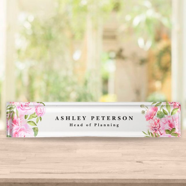 Placa De Nombre Elegante Floral Rosa Chic (Subido por el creador)