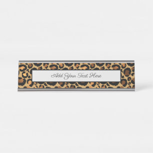 Placa De Nombre Elegante foco de leopardo marrón pardo glam anima