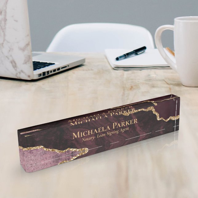 Placa De Nombre Elegante Geode Profesional Burgundy Gold Agate (Subido por el creador)