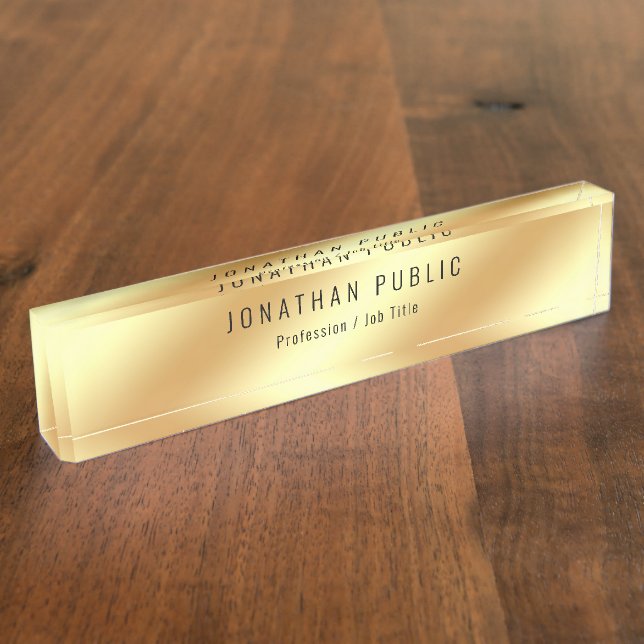 Placa De Nombre Elegante Gold Look Moderno Plantilla Profesional (Lateral)