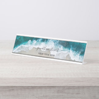 Placa De Nombre Elegante guion Aqua Blue Green Beach