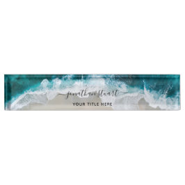 Placa De Nombre Elegante guion Aqua Blue Green Beach