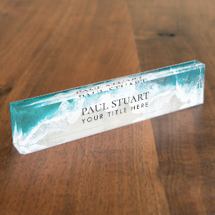 Placa De Nombre Elegante guion Aqua Blue Green Beach