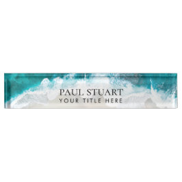 Placa De Nombre Elegante guion Aqua Blue Green Beach