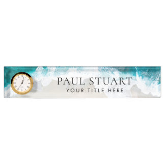 Placa De Nombre Elegante guion Aqua Blue Green Beach