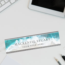 Placa De Nombre Elegante guion Aqua Blue Green Beach
