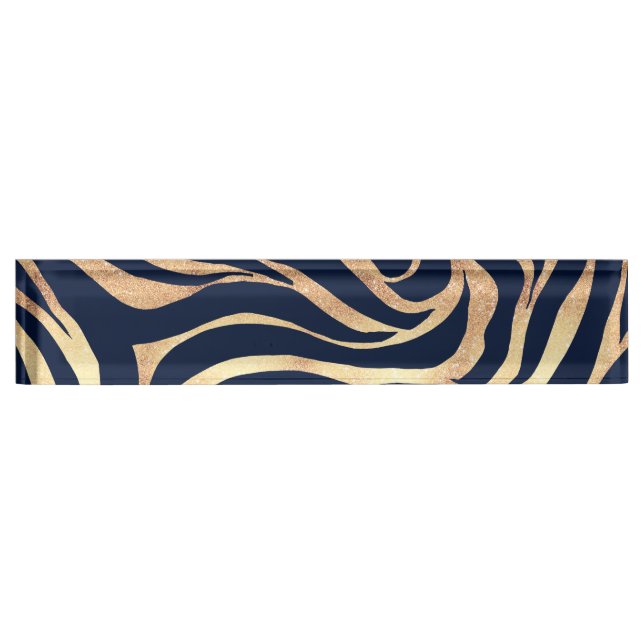 Placa De Nombre Elegante impresión de cebra de oro azul de la mari (Anverso)