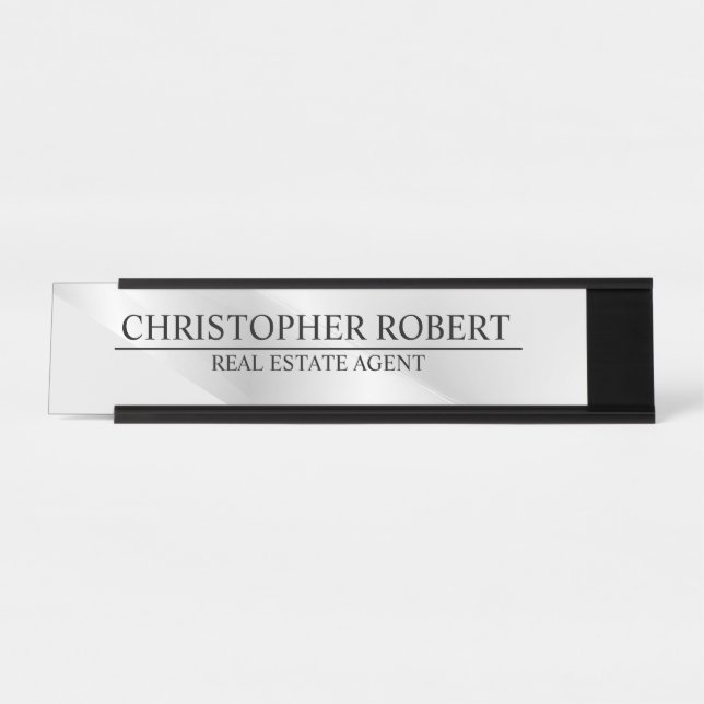 Placa De Nombre Elegante Inmobiliaria Plata (Anverso)