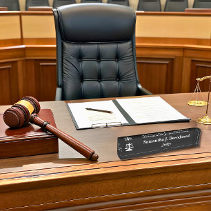 Placa De Nombre Elegante Juez de la Corte Black Desk Nameplate