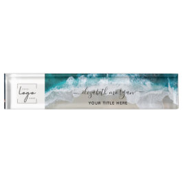 Placa De Nombre Elegante logotipo de guion Aqua Blue Green Beach