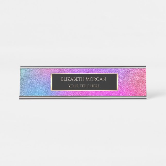 Placa De Nombre Elegante marco con brillo ombre violeta (Anverso)