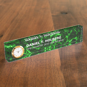 Placa De Nombre Elegante Mármol Negro con venas verdes de fósforo