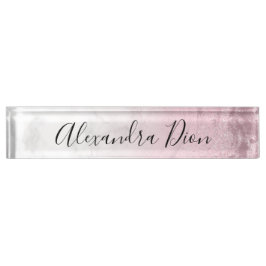 Placa De Nombre Elegante mármol rosa rosa purpurina rosa moderno