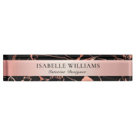 Placa De Nombre Elegante Mármol Rosa Y Negro