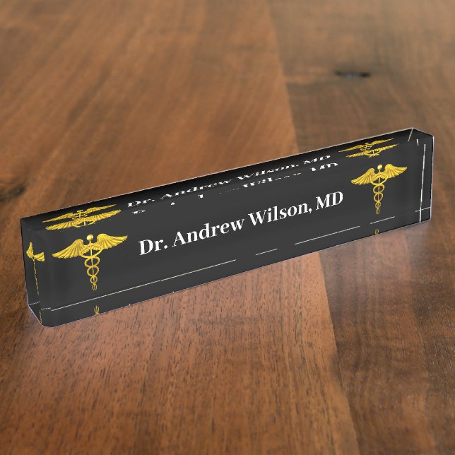 Placa De Nombre Elegante Médica Médico del Caducto del Oro (Lateral)