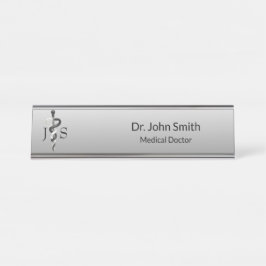 Placa De Nombre Elegante médico Noble Asclepio Blanco Negro