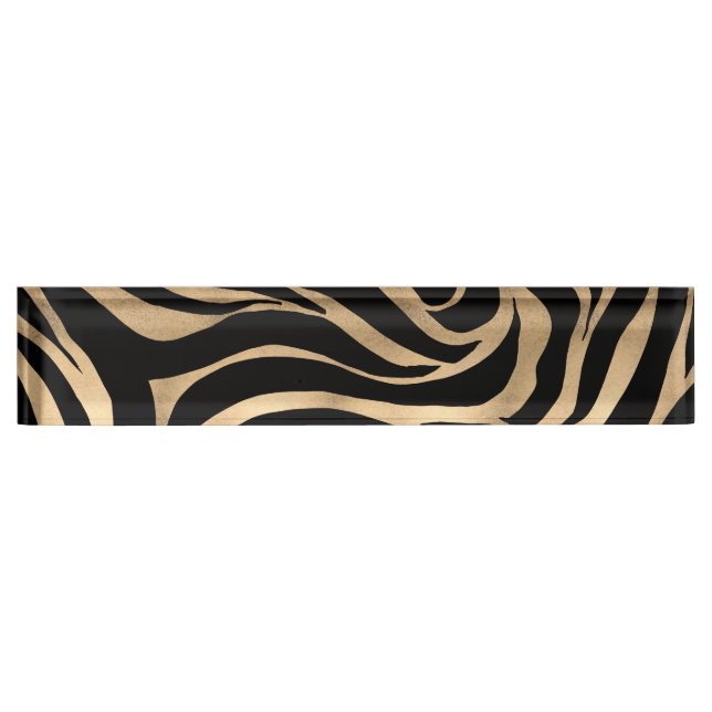 Placa De Nombre Elegante metal dorado Zebra Black Animal Print (Anverso)