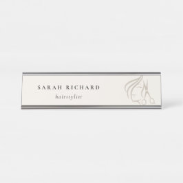 Placa De Nombre Elegante minimalista Hairstylista Marfil Hair Scis