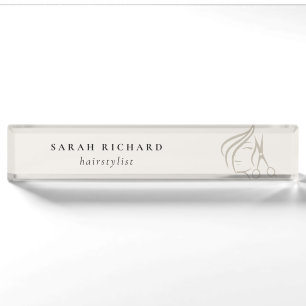 Placa De Nombre Elegante minimalista Hairstylista Marfil Hair Scis