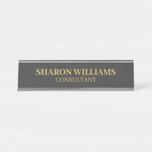 Placa De Nombre Elegante Minimalista simple y profesional Gris Gol