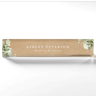 Placa De Nombre Elegante Modernidad Floral Rústica Kraft