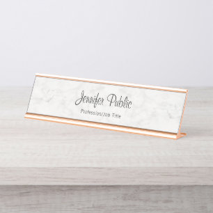Placa De Nombre Elegante moderno de mármol blanco del oro color de