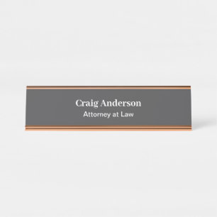 Placa De Nombre Elegante Moderno Plano Profesional Gris