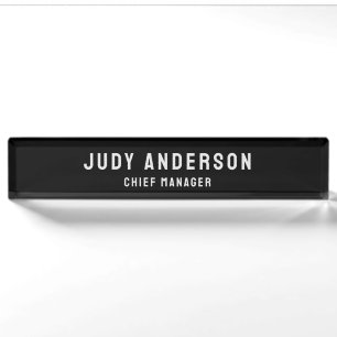 Placa De Nombre Elegante Moderno Sencillo Profesional Negro de Mod