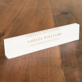 Placa De Nombre Elegante Monograma de Marfil y Oro Minimalista