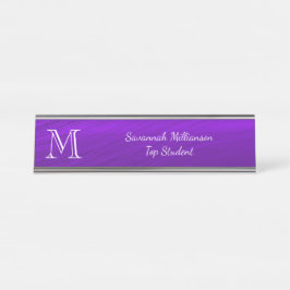 Placa De Nombre Elegante Monograma estudiantil Metalizado Purple F
