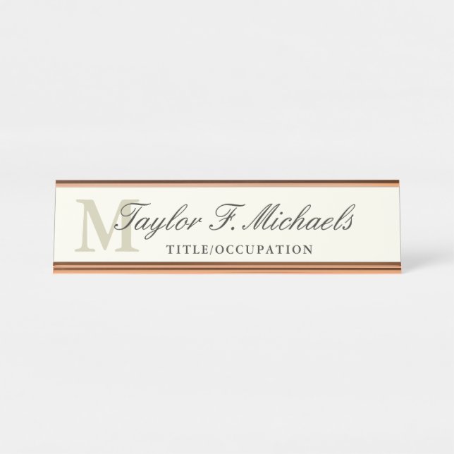 Placa De Nombre Elegante Monograma y nombre (Anverso)
