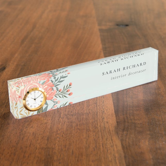 Placa De Nombre Elegante Naranja Dusky Azul Rubor Ambrosia Floral (Lateral)