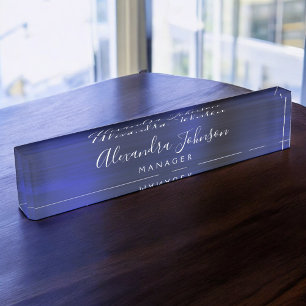 Placa De Nombre Elegante Navy Blue Metallic Profesional