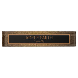 Placa De Nombre Elegante negocio de purpurina de cuadros negros de