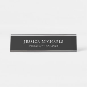 Placa De Nombre Elegante negro y blanco