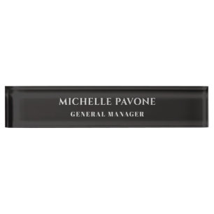 Placa De Nombre Elegante negro y gris simple liso profesional