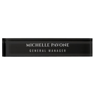 Placa De Nombre Elegante negro y gris simple liso profesional