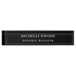 Placa De Nombre Elegante Negro y Gris Simple Sencillo Profesional