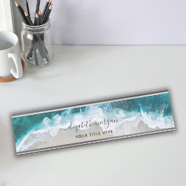 Placa De Nombre Elegante nombre de escritura de firma azul Aqua Gr