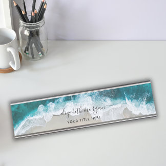 Placa De Nombre Elegante nombre de escritura de firma azul Aqua Gr