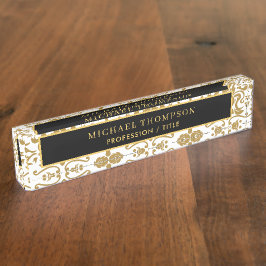 Placa De Nombre Elegante Nombre Personalizado de Damasco de Oro Ne